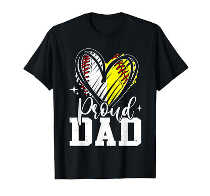 Proud Dad Baseball Softball Heart T-Shirt - Custom Art Print for Adults - T-Shirt, Sweatshirt, Hoodie