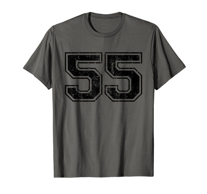 Number 55 Varsity Distressed Sport Team T-Shirt - Custom Art Print Unisex - T-Shirt, Sweatshirt, Hoodie