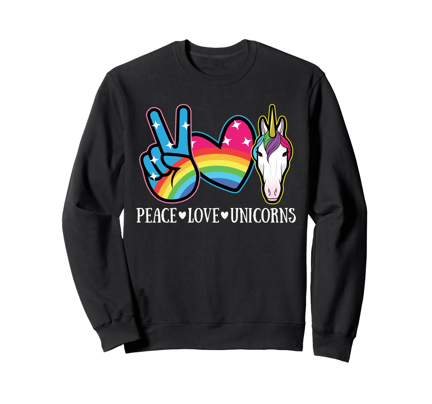 Peace Love Unicorn Rainbow Hippie Sweatshirt - Aesthetic Graphic Men Women - T-Shirt, Sweatshirt, Hoodie