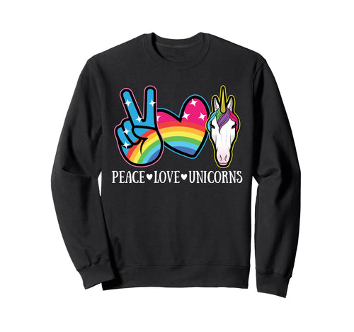 Peace Love Unicorn Rainbow Hippie Sweatshirt - Aesthetic Graphic Men Women - T-Shirt, Sweatshirt, Hoodie