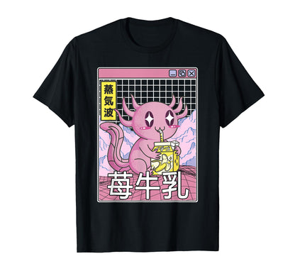 Axolotl Banana Milk Kawaii Grid T-Shirt - Novelty Apparel for Adults - T-Shirt, Sweatshirt, Hoodie