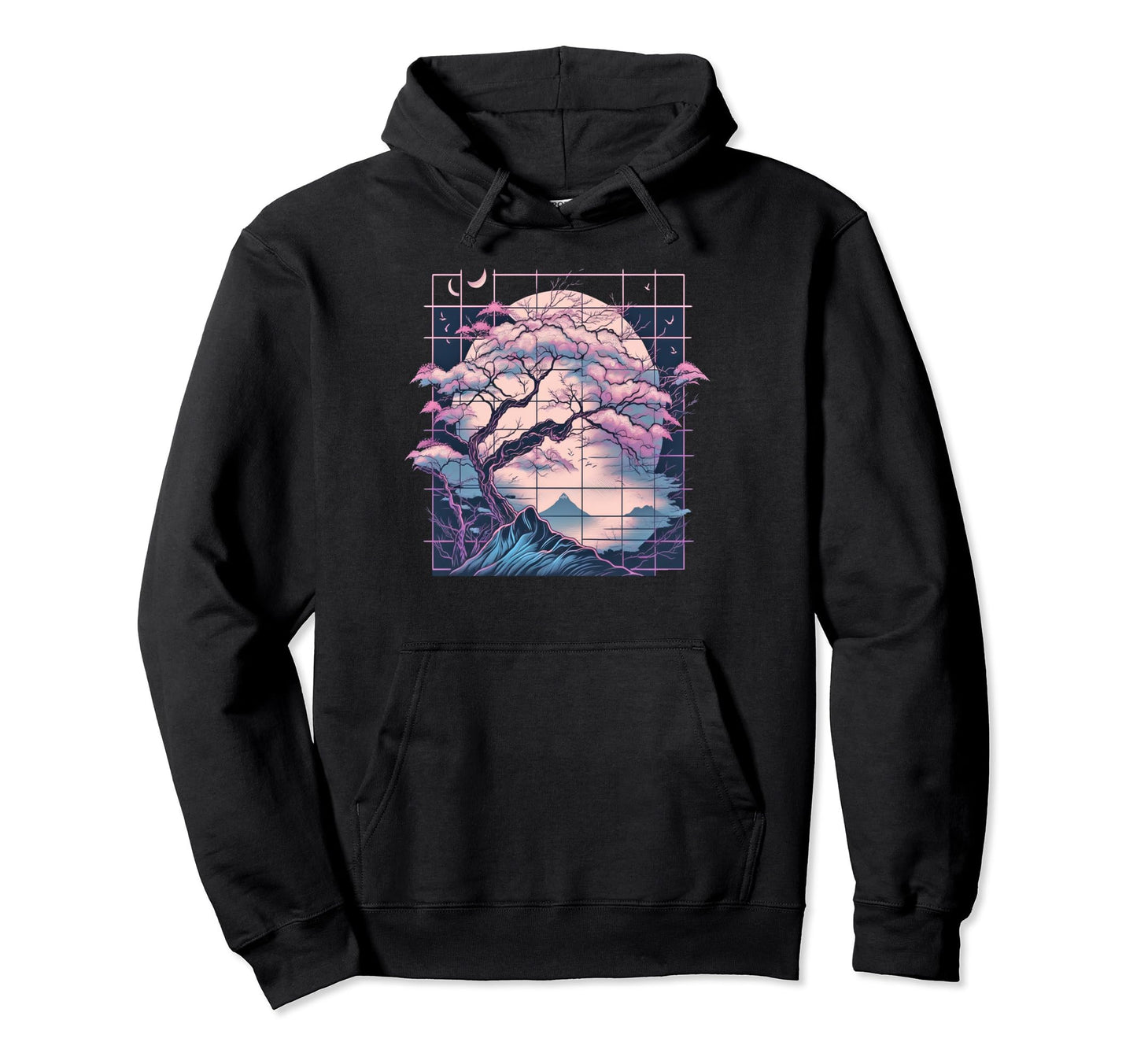 Aesthetic Vaporwave Japan Cherry Blossom Hoodie - Graphic Print for Adults - T-Shirt, Sweatshirt, Hoodie