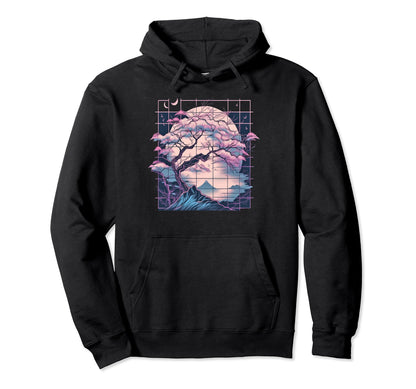 Aesthetic Vaporwave Japan Cherry Blossom Hoodie - Graphic Print for Adults - T-Shirt, Sweatshirt, Hoodie