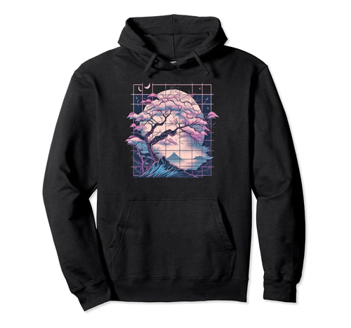Aesthetic Vaporwave Japan Cherry Blossom Hoodie - Graphic Print for Adults - T-Shirt, Sweatshirt, Hoodie