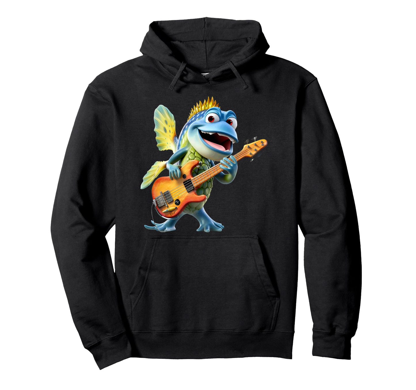 Funny Fish Bass Guitar Player Rock Star Hoodie - Trendy Graphic for Adults - T-Shirt, Sweatshirt, Hoodie