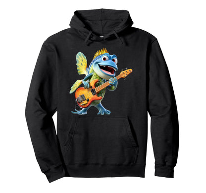Funny Fish Bass Guitar Player Rock Star Hoodie - Trendy Graphic for Adults - T-Shirt, Sweatshirt, Hoodie