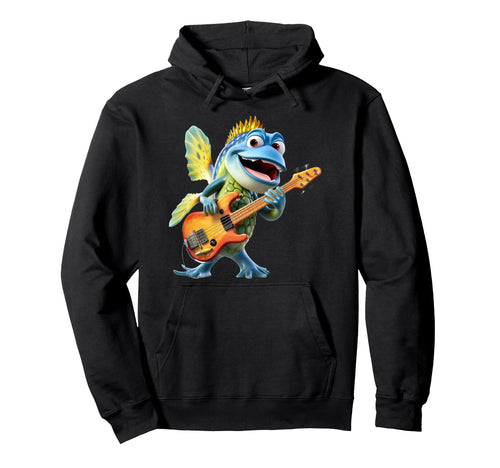 Funny Fish Bass Guitar Player Rock Star Hoodie - Trendy Graphic for Adults - T-Shirt, Sweatshirt, Hoodie