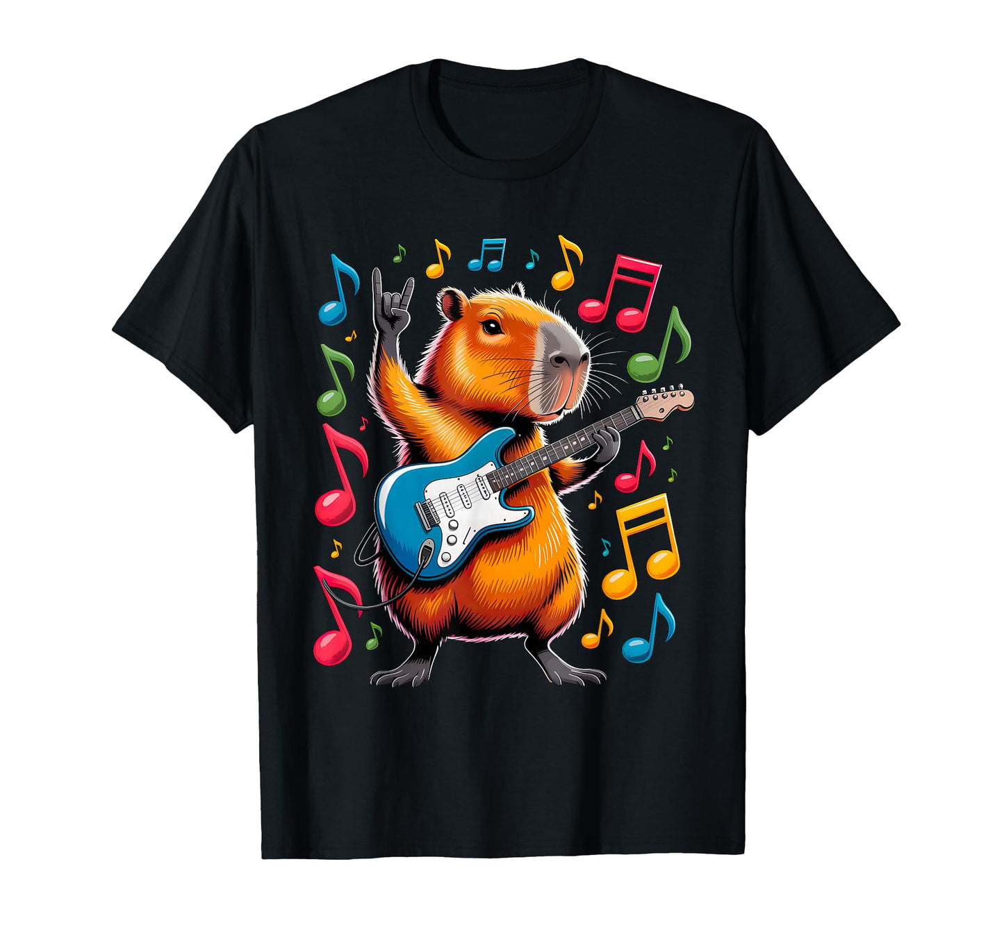 Capybara Playing Guitar Funny Rock T-Shirt - Novelty Apparel for Adults - T-Shirt, Sweatshirt, Hoodie