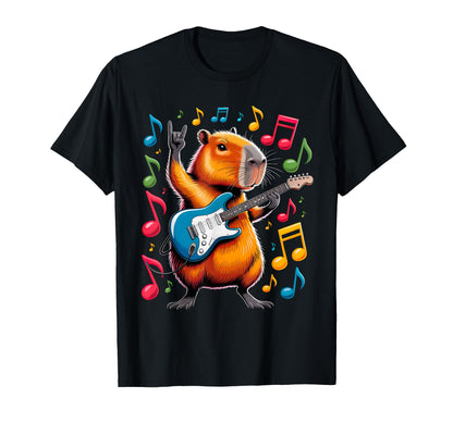Capybara Playing Guitar Funny Rock T-Shirt - Novelty Apparel for Adults - T-Shirt, Sweatshirt, Hoodie