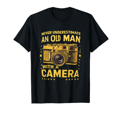 Never Underestimate Old Camera T-Shirt - Aesthetic Graphic Men Women - T-Shirt, Sweatshirt, Hoodie