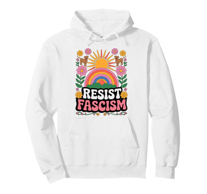 Dogs Resist Fascism Groovy Rainbow No Hoodie - Minimalist Print Unisex - T-Shirt, Sweatshirt, Hoodie