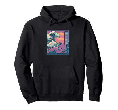 Chill Cat Vaporwave Sun And Ocean Hoodie - Aesthetic Graphic Men Women - T-Shirt, Sweatshirt, Hoodie