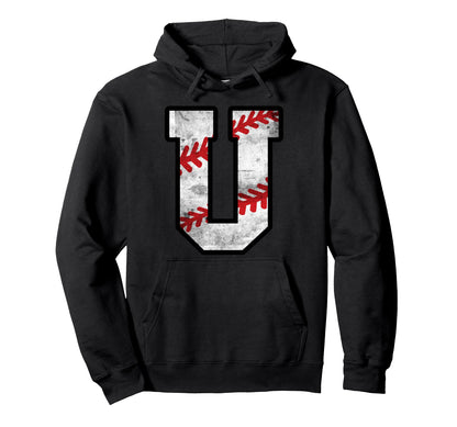 Distressed Baseball Letter U Hoodie - Unique Graphic for Adults - T-Shirt, Sweatshirt, Hoodie