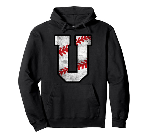 Distressed Baseball Letter U Hoodie - Unique Graphic for Adults - T-Shirt, Sweatshirt, Hoodie