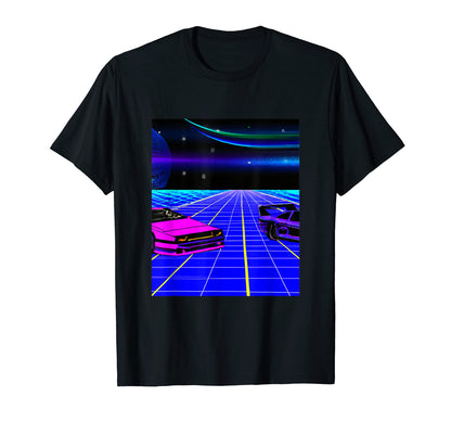 Vaporwave Car Synthwave City T-Shirt - Fun Novelty Design Men Women - T-Shirt, Sweatshirt, Hoodie