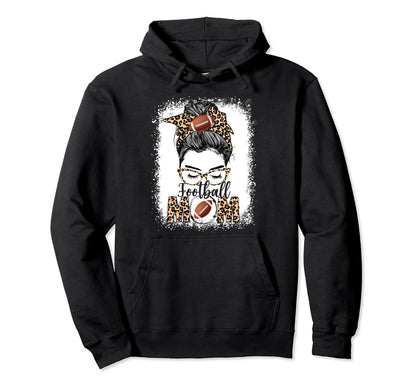 Football Mom Game Day Messy Bun Leopard Hoodie - Streetwear Style Unisex - T-Shirt, Sweatshirt, Hoodie
