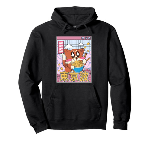 Happy Fox Eating Ramen Vaporwave Aesthetic Hoodie - Trendy Graphic Unisex - T-Shirt, Sweatshirt, Hoodie