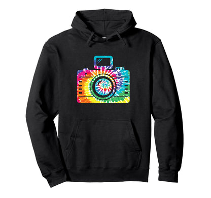 Fun Hippie Rainbow Camera Tie Dye Hoodie - Casual Everyday Wear Men Women - T-Shirt, Sweatshirt, Hoodie