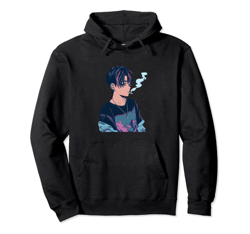 Anime Smoking Sad Japanese Glitch Hoodie - Streetwear Style Unisex - T-Shirt, Sweatshirt, Hoodie