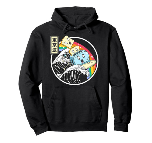 Toaster Surfing Great Wave Kawaii Hoodie - Fun Novelty Design Unisex - T-Shirt, Sweatshirt, Hoodie
