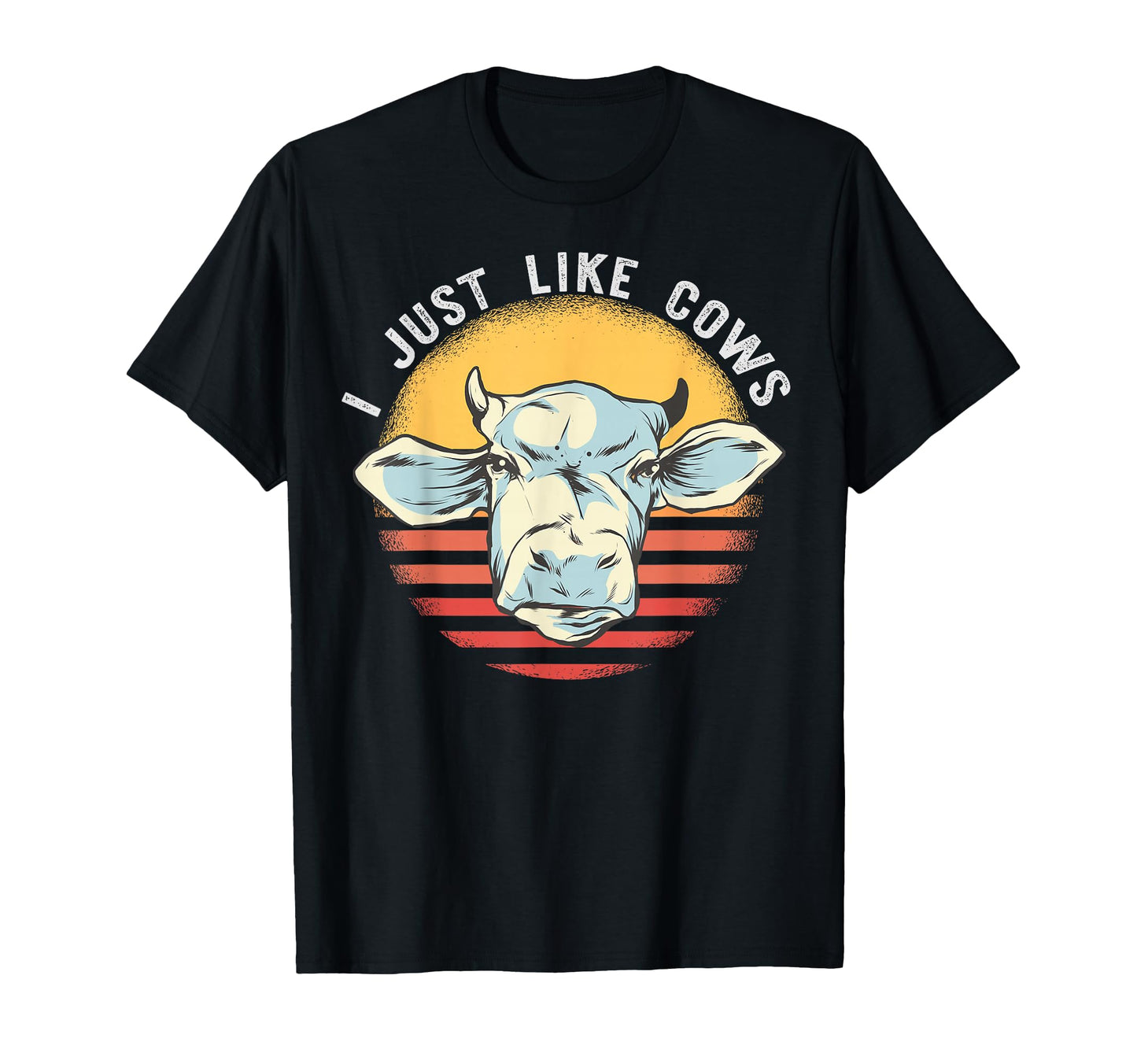 I Just Like Cows Striped Sunset Cow T-Shirt - Graphic Print for Adults - T-Shirt, Sweatshirt, Hoodie