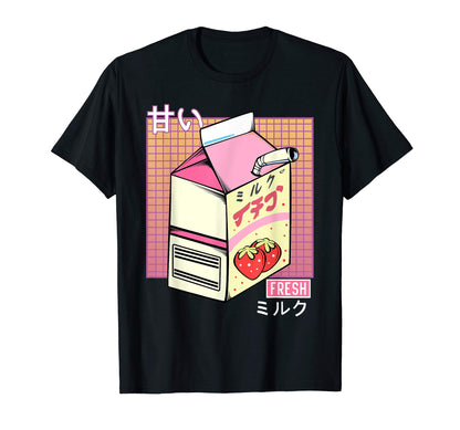 Strawberry Aesthetic Milk Stylish T-Shirt - Custom Art Print Men Women - T-Shirt, Sweatshirt, Hoodie
