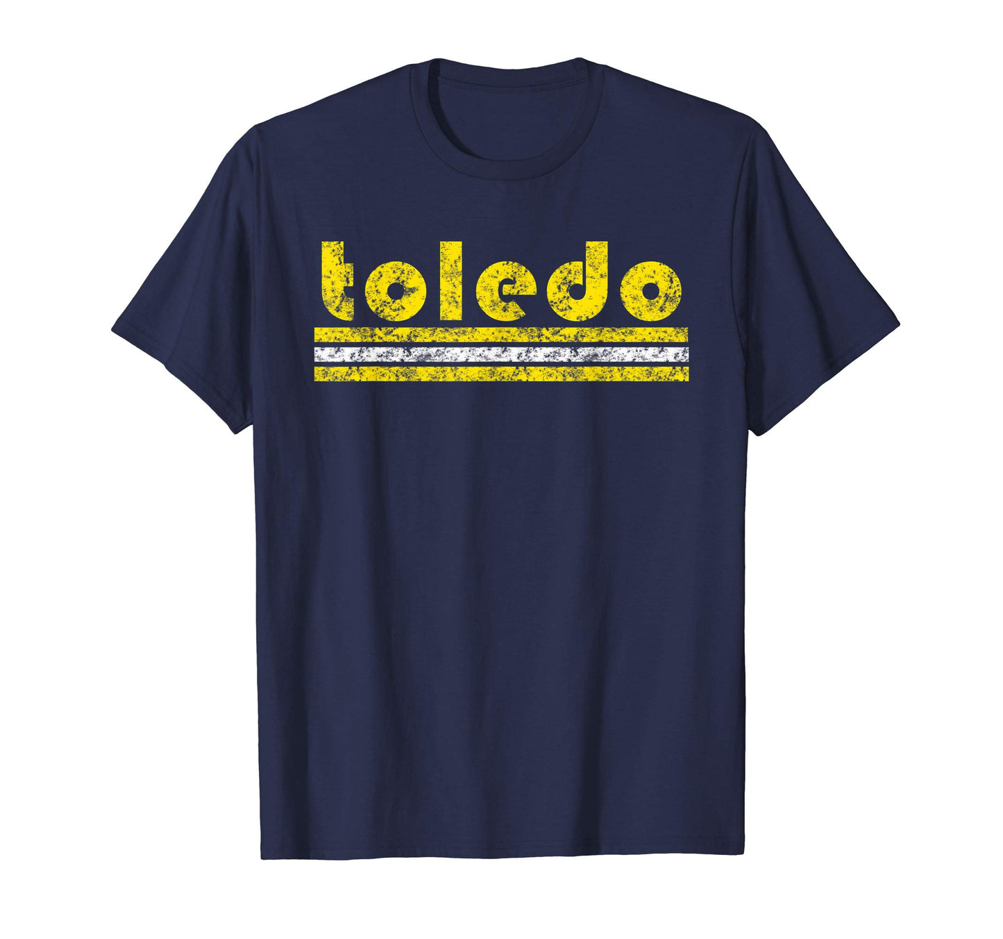 Toledo Ohio Three Stripe Weathered T-Shirt - Aesthetic Graphic Unisex - T-Shirt, Sweatshirt, Hoodie