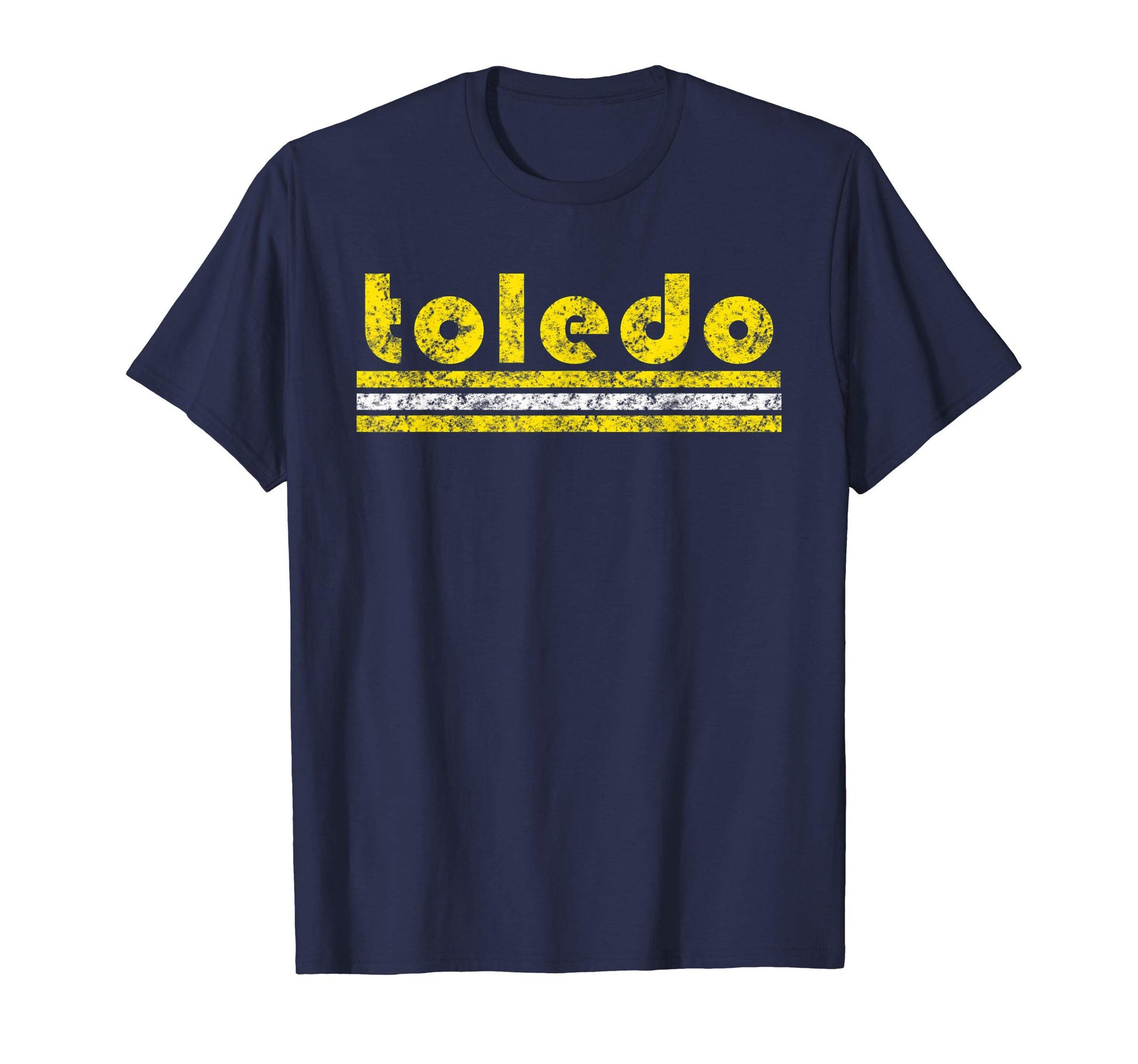 Toledo Ohio Three Stripe Weathered T-Shirt - Aesthetic Graphic Unisex - T-Shirt, Sweatshirt, Hoodie