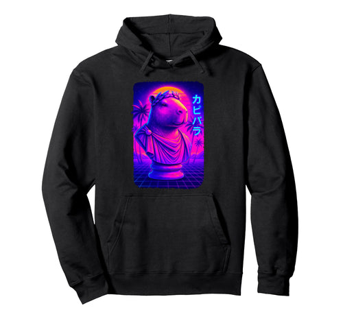 Vaporwave Capybara Meme Statue Hoodie - Aesthetic Graphic for Adults - T-Shirt, Sweatshirt, Hoodie