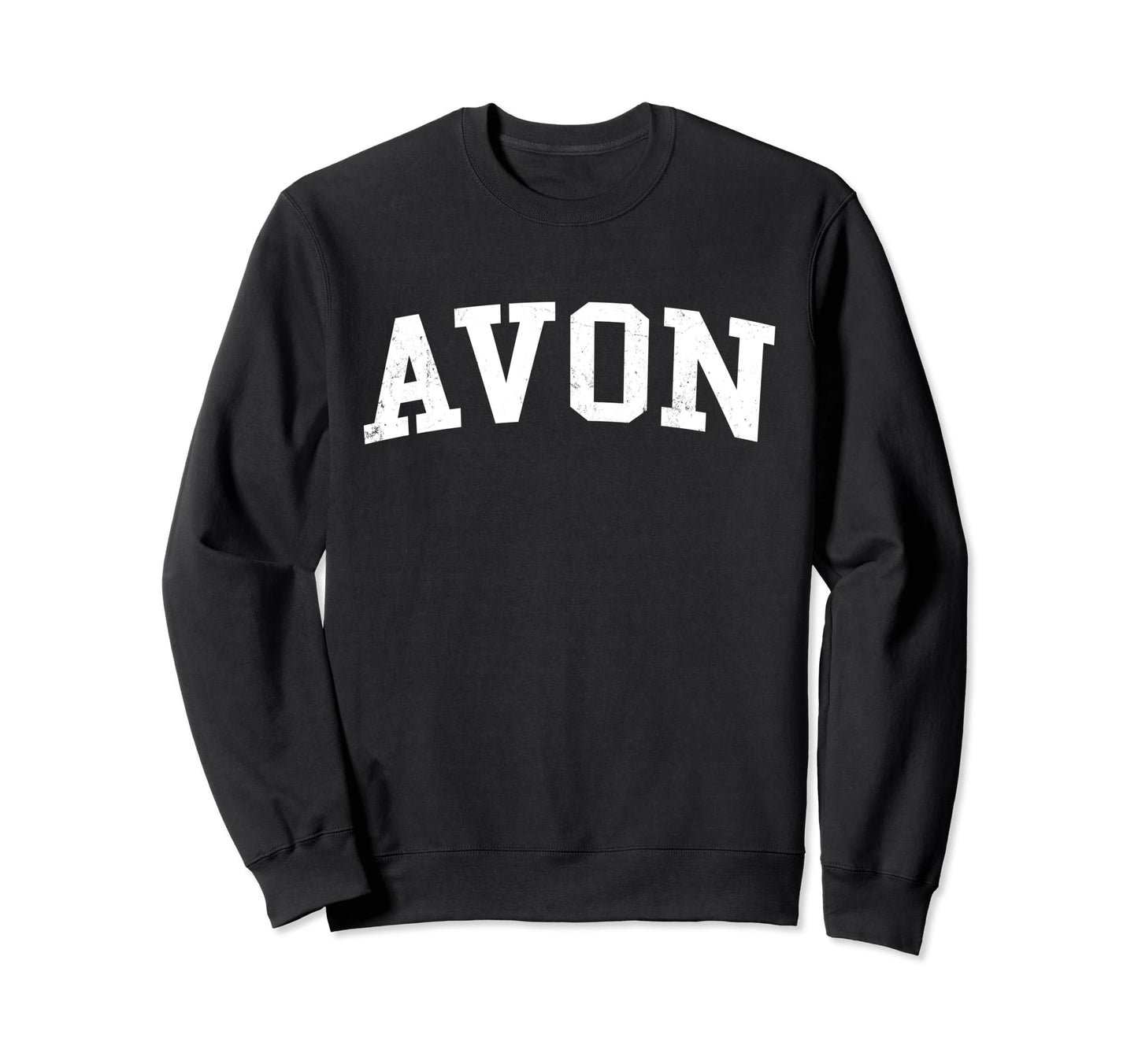 Avon Distressed White Varsity Sweatshirt - Trendy Graphic Men Women - T-Shirt, Sweatshirt, Hoodie
