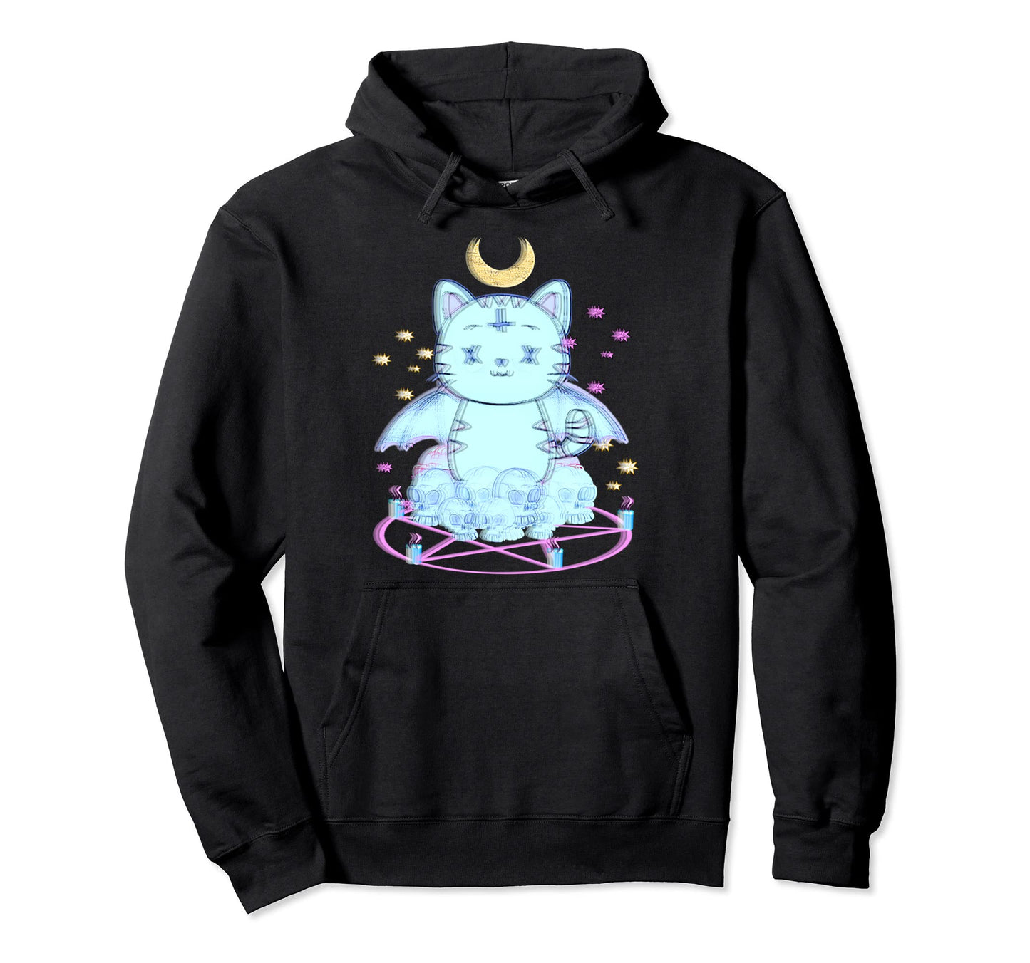 Vaporwave Kawaii Pastel Goth Creepy Cat Hoodie - Streetwear Style Unisex - T-Shirt, Sweatshirt, Hoodie