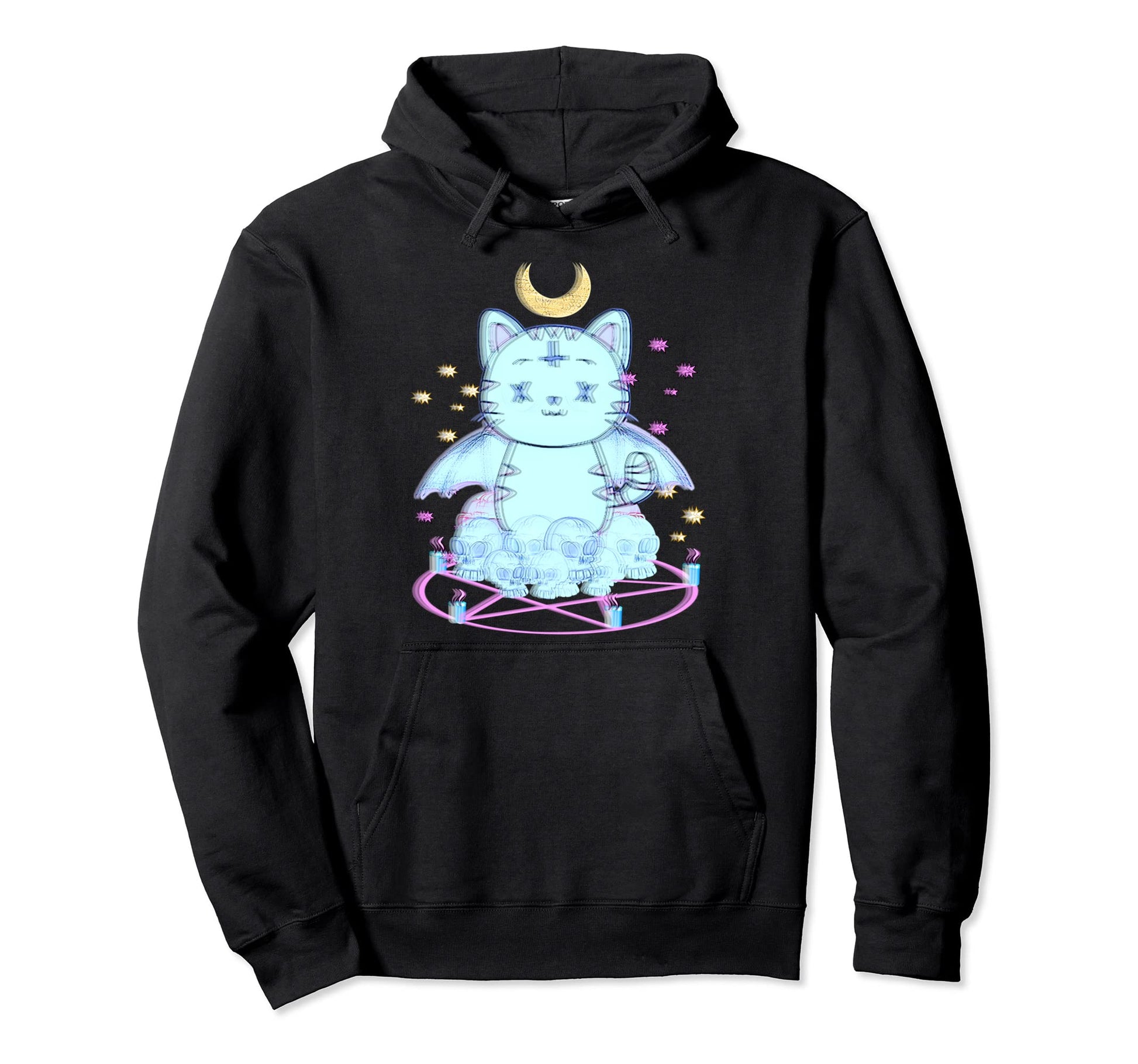Vaporwave Kawaii Pastel Goth Creepy Cat Hoodie - Streetwear Style Unisex - T-Shirt, Sweatshirt, Hoodie