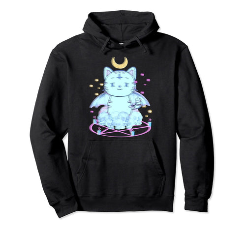 Vaporwave Kawaii Pastel Goth Creepy Cat Hoodie - Streetwear Style Unisex - T-Shirt, Sweatshirt, Hoodie