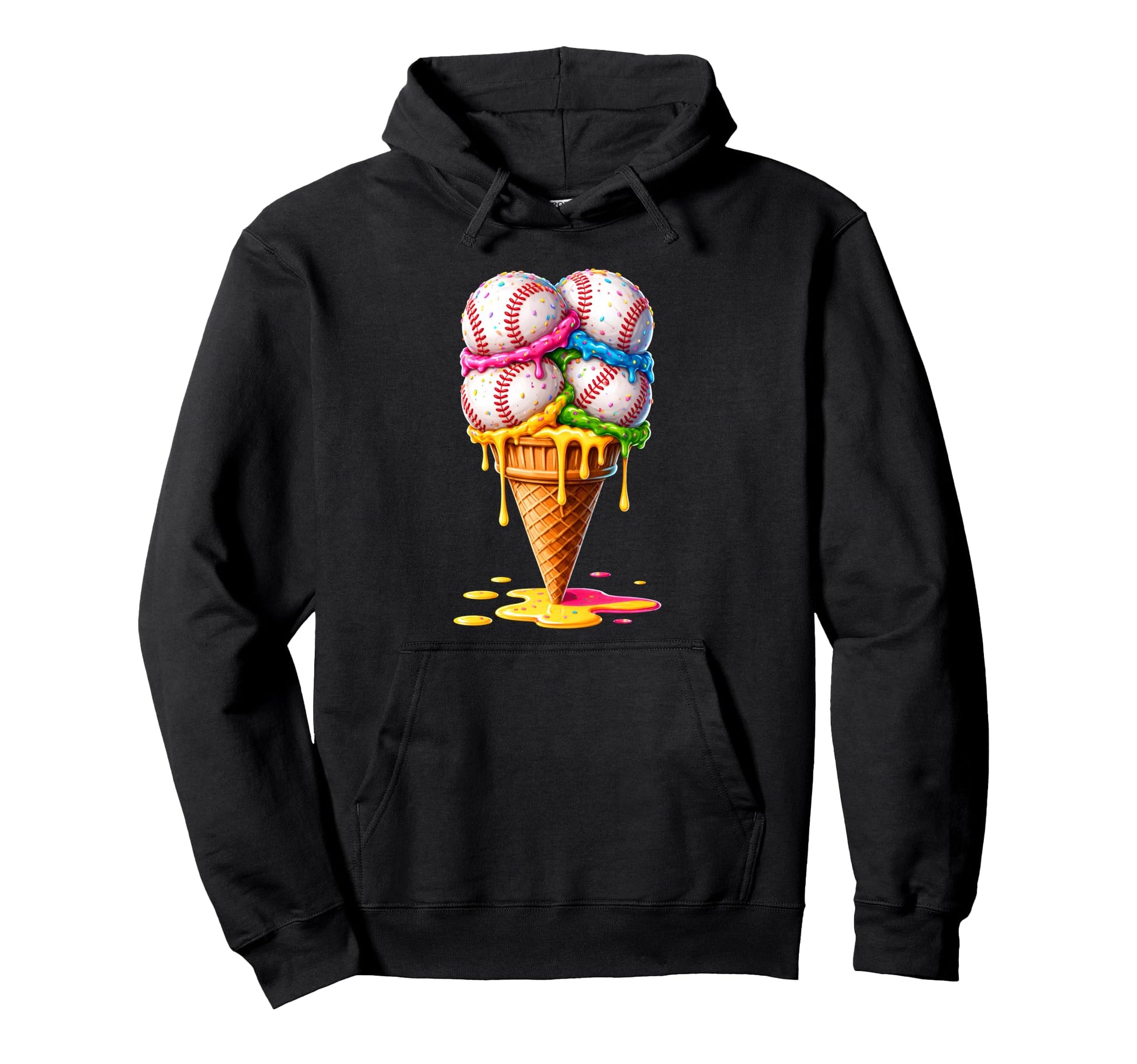 Dripping Baseball Sprinkles Ice Cream Hoodie - Streetwear Style Unisex - T-Shirt, Sweatshirt, Hoodie