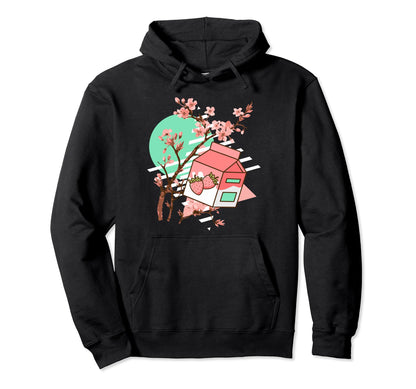 Sakura Flower Cherry Blossom Strawberry Milk Hoodie - Unique Graphic Unisex - T-Shirt, Sweatshirt, Hoodie