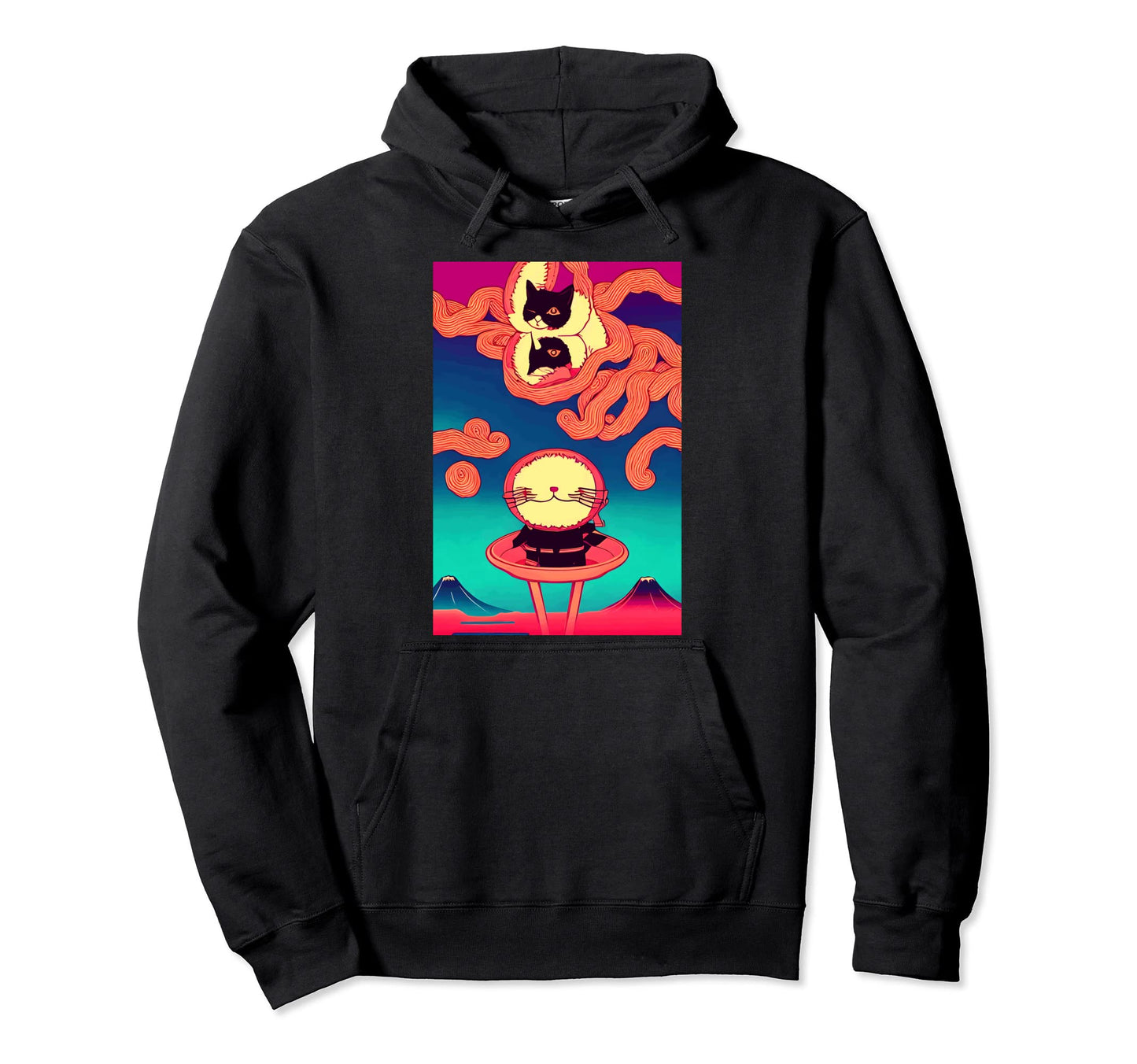 Kawaii Funny Japanese Cat Great Ramen Hoodie - Graphic Print Men Women - T-Shirt, Sweatshirt, Hoodie