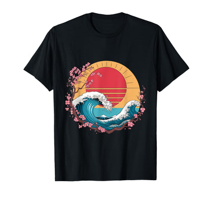 Big Wave Vaporwave Aesthetic 80S Anime T-Shirt - Custom Art Print Unisex - T-Shirt, Sweatshirt, Hoodie