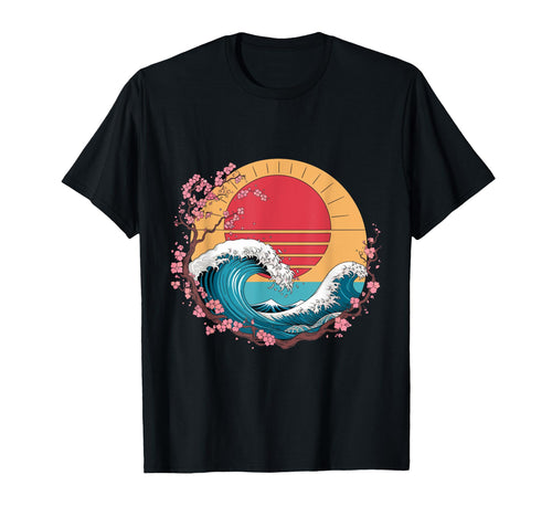 Big Wave Vaporwave Aesthetic 80S Anime T-Shirt - Custom Art Print Unisex - T-Shirt, Sweatshirt, Hoodie