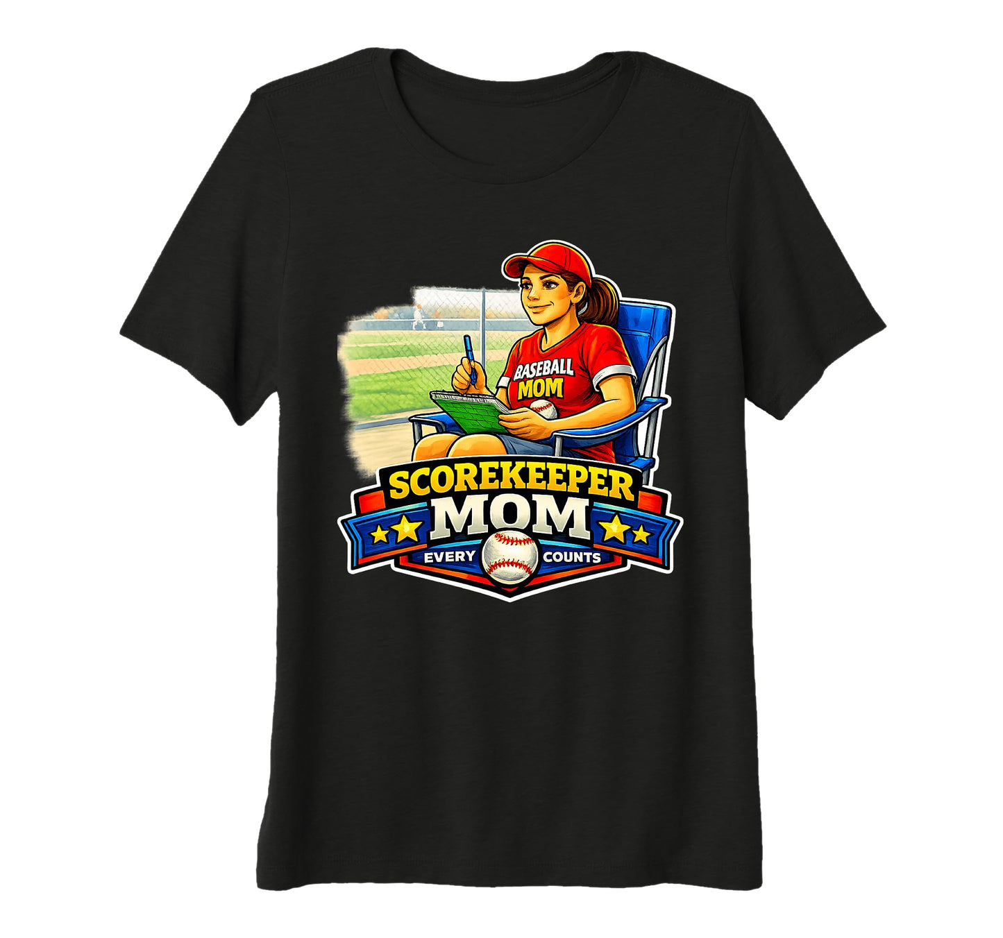 Womens Baseball Mom Funny Scorekeeper T-Shirt - Trendy Graphic for Adults - T-Shirt, Sweatshirt, Hoodie
