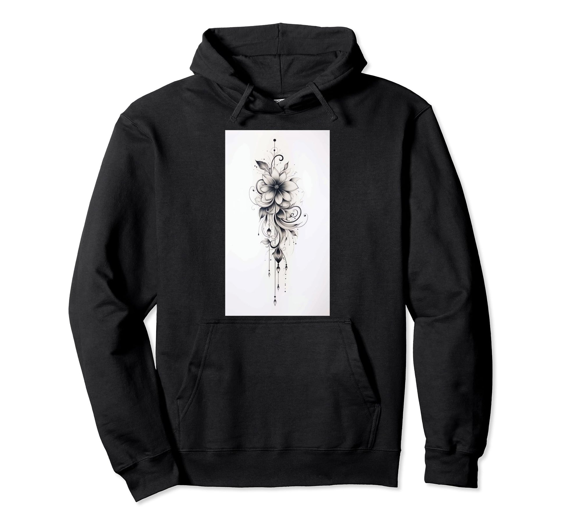 Flowers Black And White Sketch Art Hoodie - Fun Novelty Design for Adults - T-Shirt, Sweatshirt, Hoodie