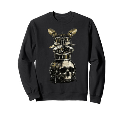 Skull Drum Set Rock Music Sweatshirt - Fun Novelty Design for Adults - T-Shirt, Sweatshirt, Hoodie
