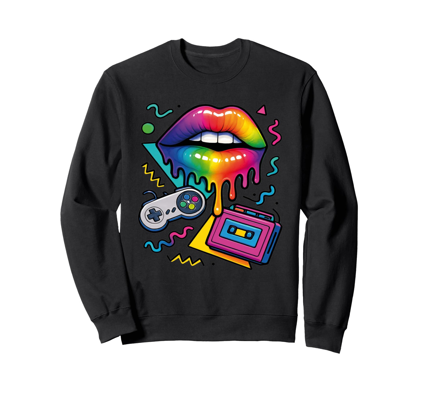 90S Pop Art Rainbow Lips Nostalgia Sweatshirt - Graphic Print for Adults - T-Shirt, Sweatshirt, Hoodie