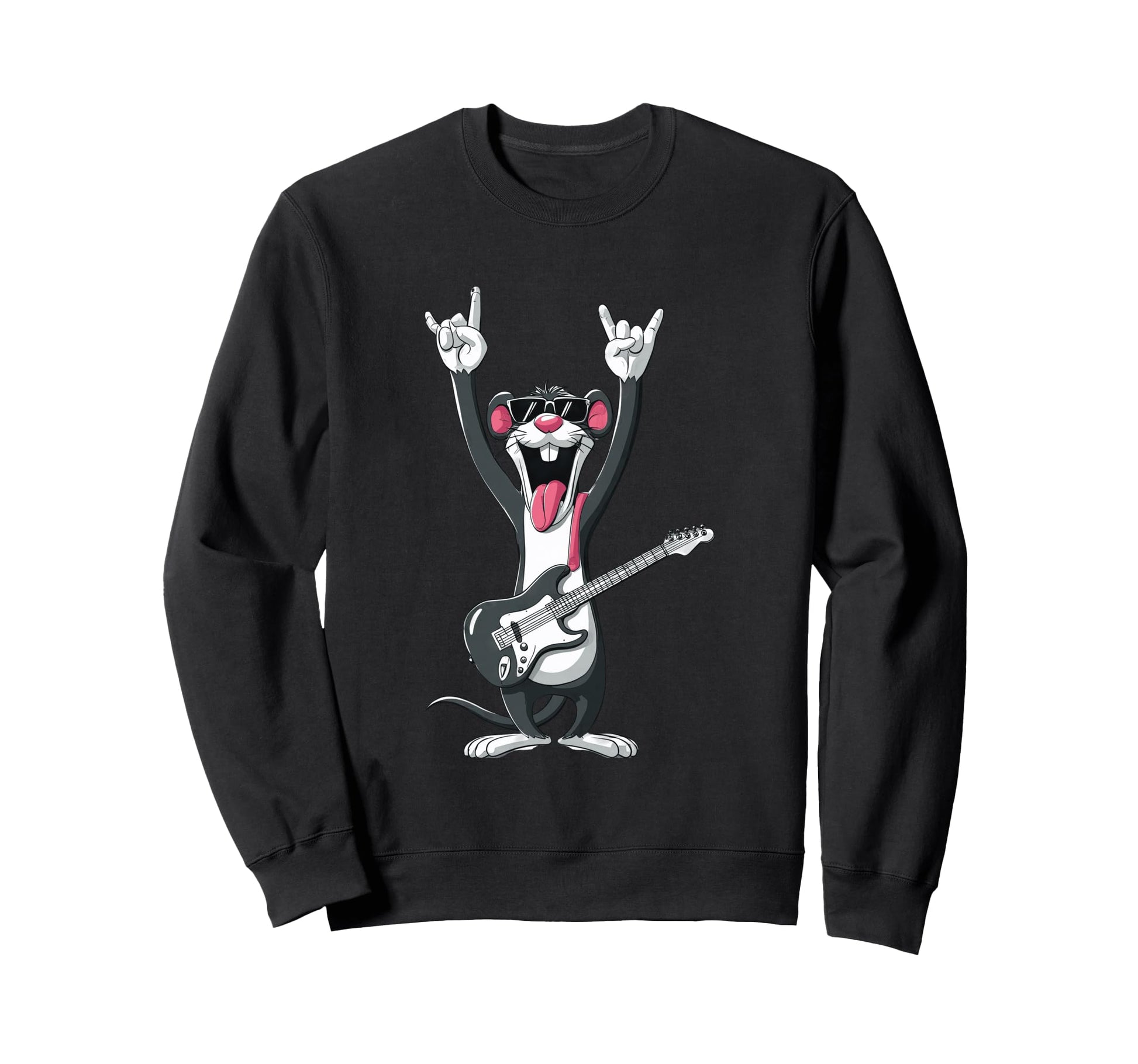 Funny Cartoon Rock Mouse Guitarist Sweatshirt - Novelty Apparel Unisex - T-Shirt, Sweatshirt, Hoodie
