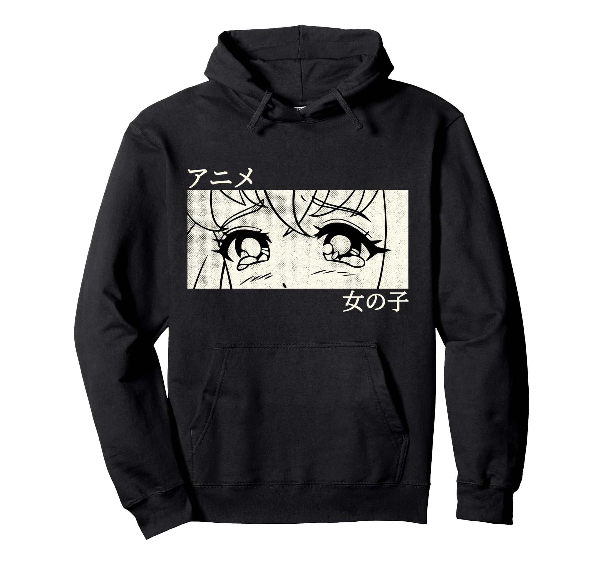 Sad Anime Eyes Kanji Japanese Aesthetics Hoodie - Aesthetic Graphic Unisex - T-Shirt, Sweatshirt, Hoodie