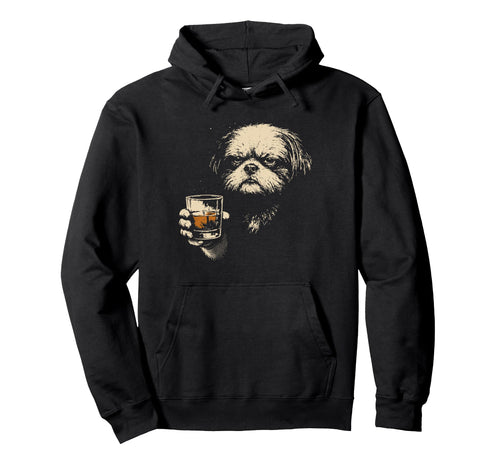 Shih Tzu Drinking Whiskey 90S Hoodie - Novelty Apparel Unisex - T-Shirt, Sweatshirt, Hoodie