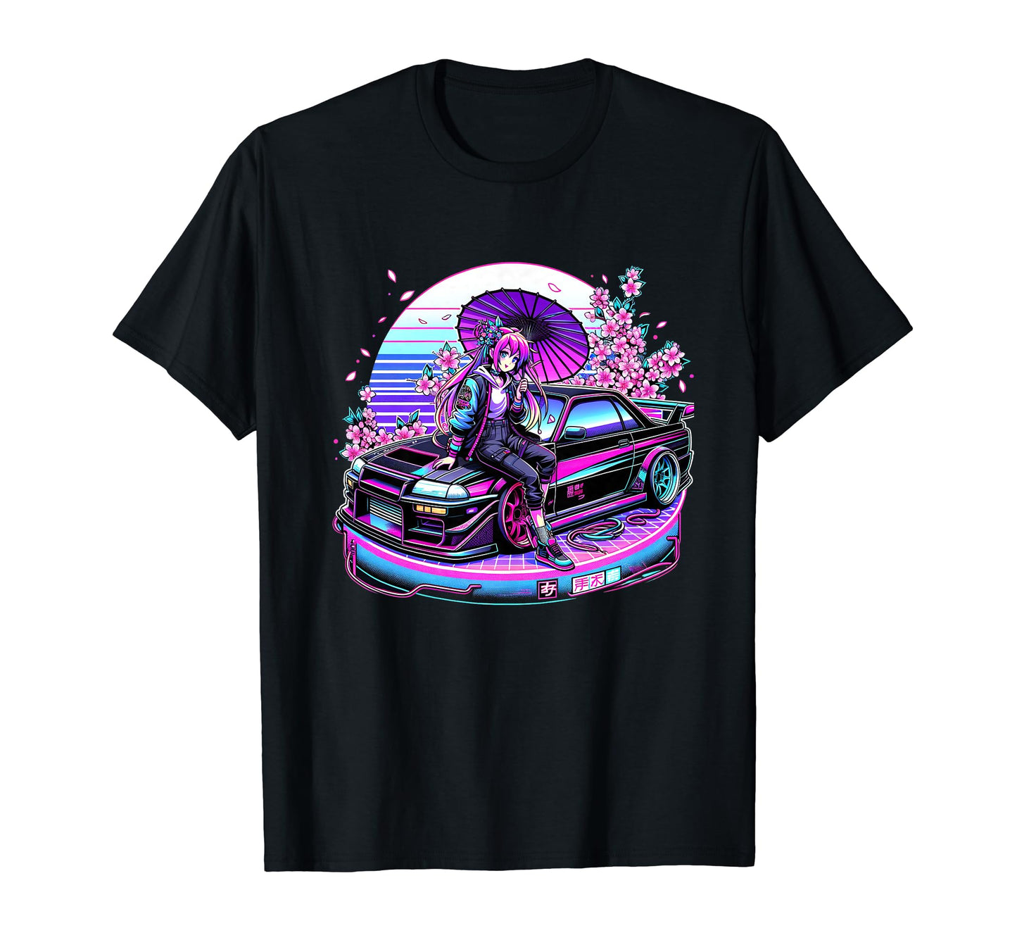 Vaporwave Jdm Car Sakura Aesthetic T-Shirt - Fun Novelty Design for Adults - T-Shirt, Sweatshirt, Hoodie