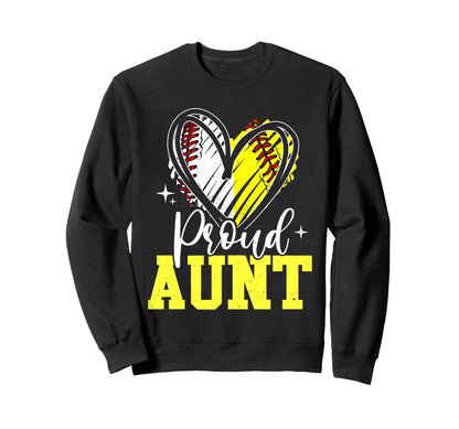 Proud Aunt Baseball Softball Heart Sweatshirt - Minimalist Print Men Women - T-Shirt, Sweatshirt, Hoodie