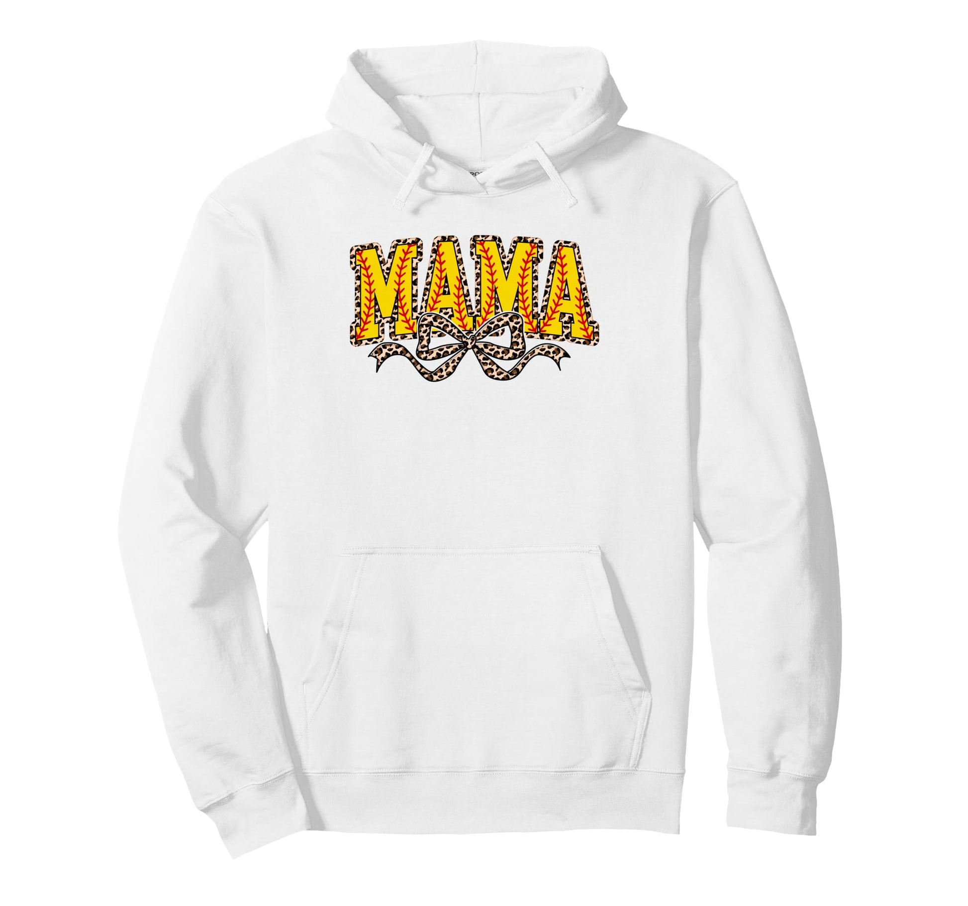 Leopard Softball Mama Coquette Bow Hoodie - Casual Everyday Wear Men Women - T-Shirt, Sweatshirt, Hoodie