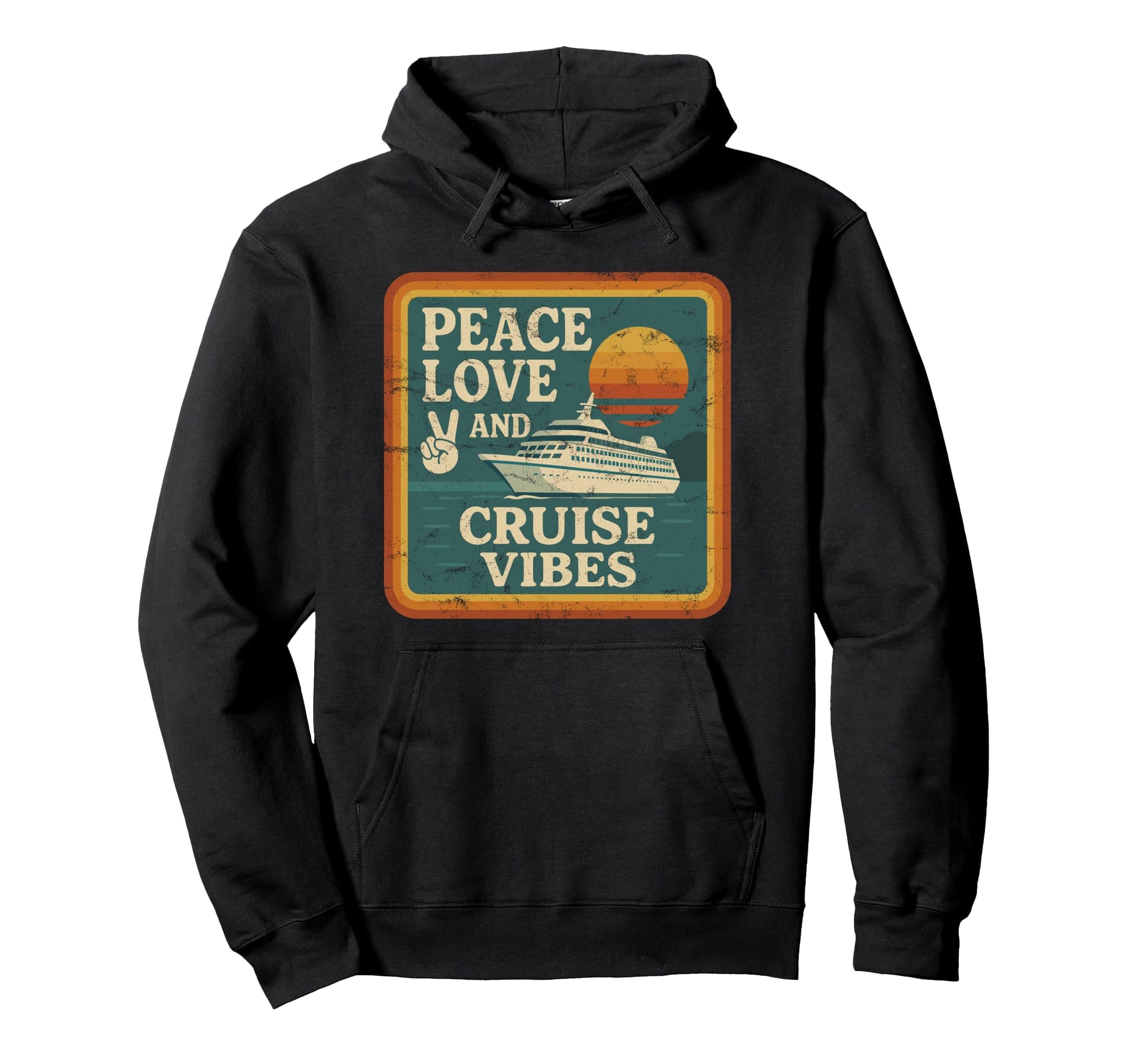 Cruise Vibes Peace Love Vacation Hoodie - Fun Novelty Design for Adults - T-Shirt, Sweatshirt, Hoodie