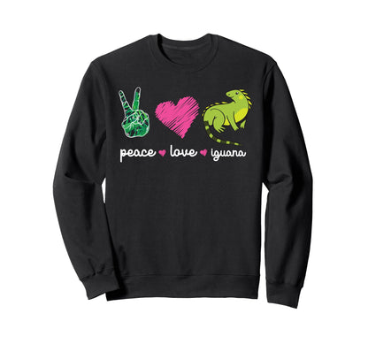 Peace Love Iguana Heart Sweatshirt - Unique Graphic Unisex - T-Shirt, Sweatshirt, Hoodie